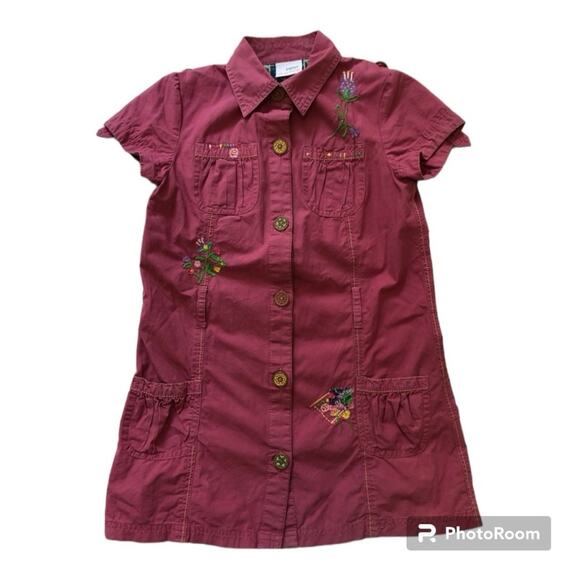 Next Girls’ Embroidered Dress Short Sleeve Flowers Boho Dark Pink Size 5 - Picture 2 of 11